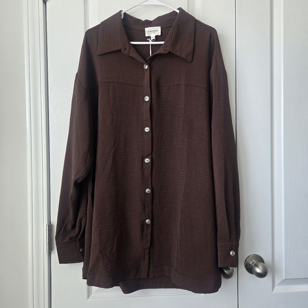 ANDRE Chocolate Brown Button-Up Shirt Size 2x NWT